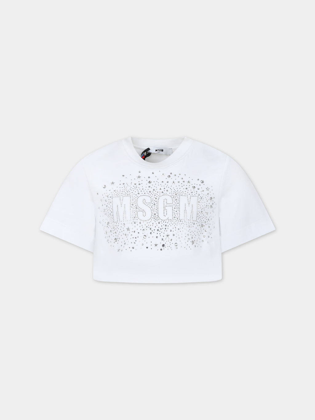 T-shirt blanc pour fille avec logo et étoiles